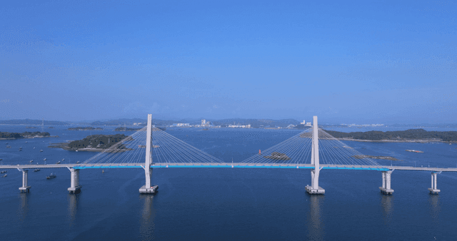 Large bridge placed over calm sea