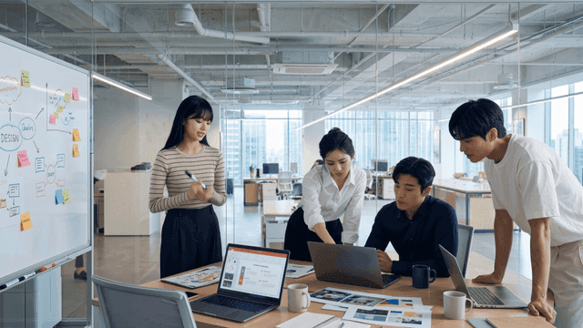 Team collaborating in a modern office