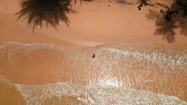 Person walking along a sandy beach