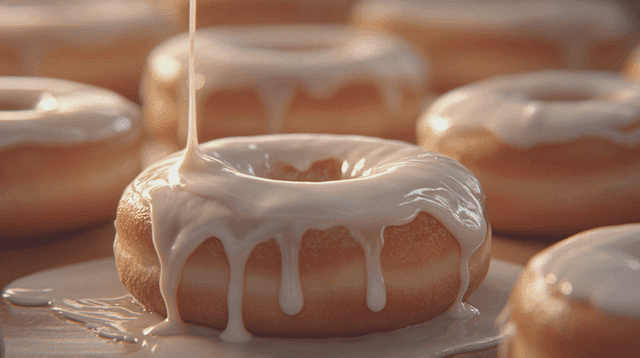 아이싱을 부은 글레이즈드 도넛