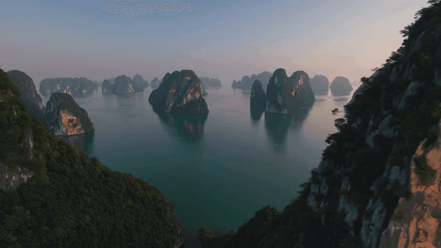 Scenic view of rocky islands and calm sea
