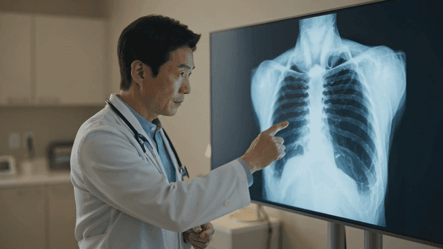 Doctor examining a chest X-ray image