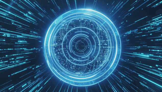 Futuristic digital sphere with data streams