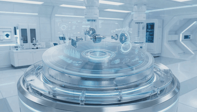 Futuristic lab with holographic display