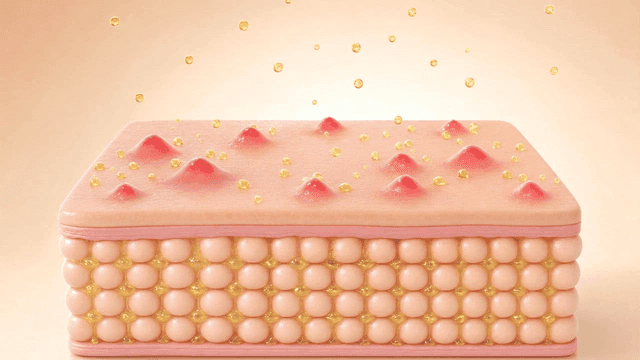 Cross-section of skin with oil droplets