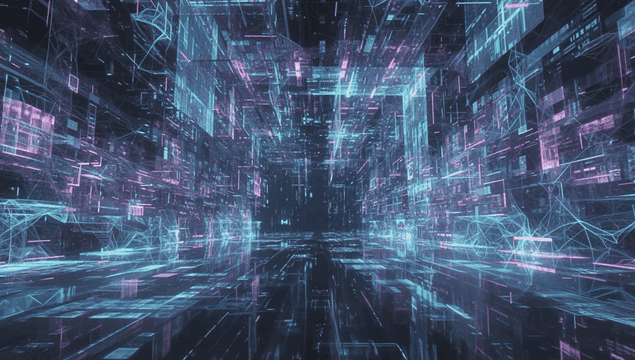 Digital tunnel with glowing lines