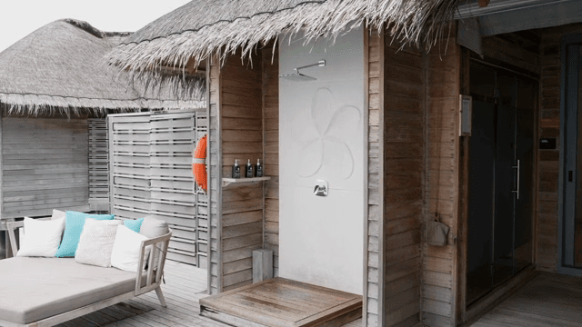 Outdoor shower area at a tropical resort