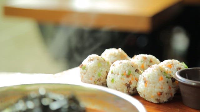 Korean rice balls and spicy ramen