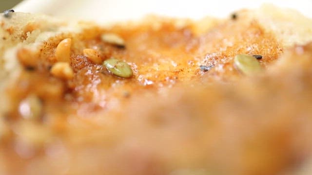 Close-up of Korean honey pancake with seeds