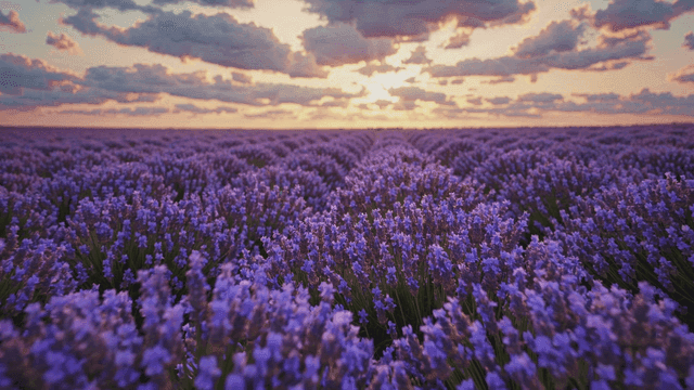 Lavender blooming widely in field