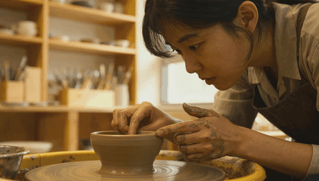 아늑한 작업실에서 집중하는 도예 작업