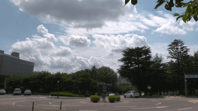 Cloudy sky over a city intersection