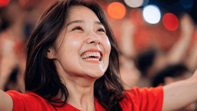 Woman cheering passionately in crowd