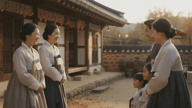Holiday family gathering wearing hanbok