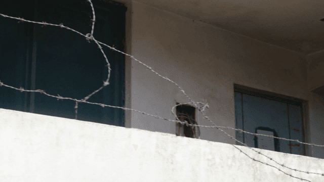 Barbed wire on a building balcony