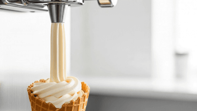 Soft serve ice cream being dispensed