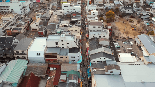 번화한 일본 도시 풍경의 항공 뷰