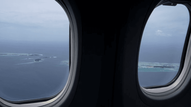View of islands from an airplane window
