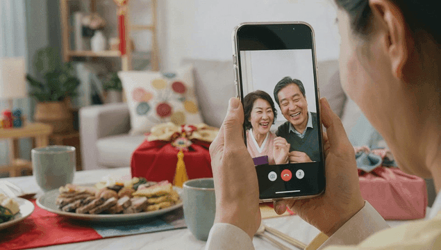 Family video call during festive meal