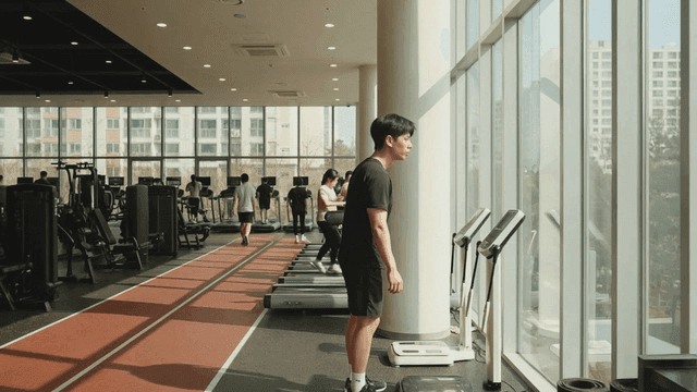 People exercising in a bright gym