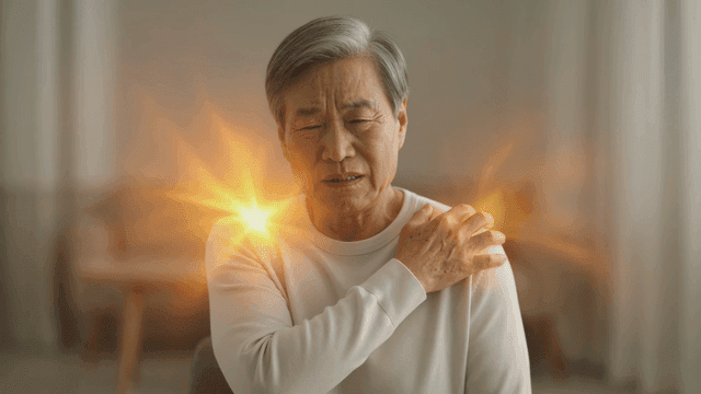 Elderly men suffering from shoulder pain