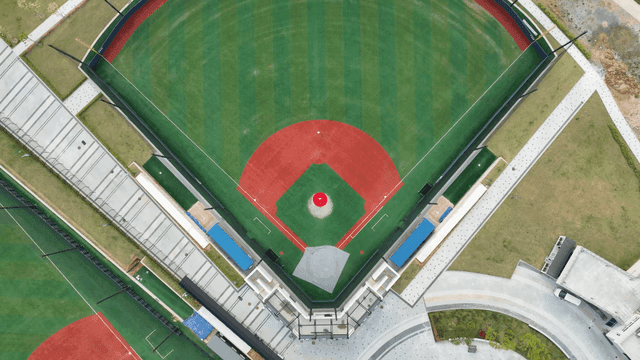 Aerial view of an empty baseball field