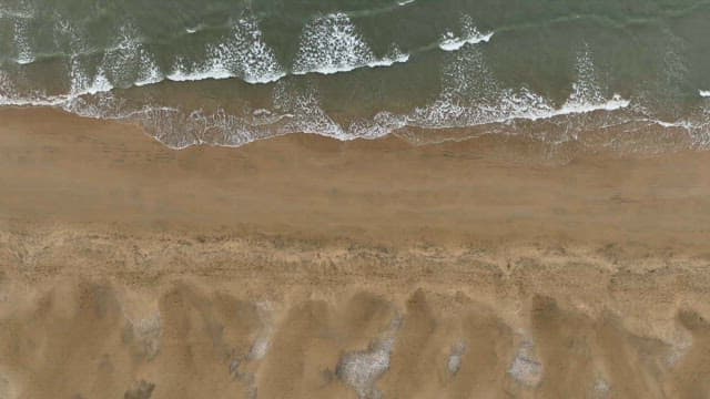 파도가 부드럽게 모래 해변에 부딪히는 모습