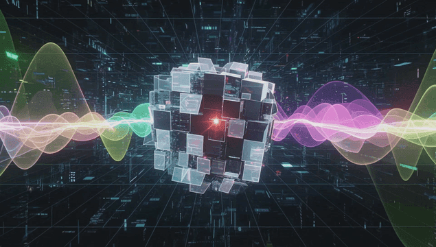 Digital cube with colorful waves