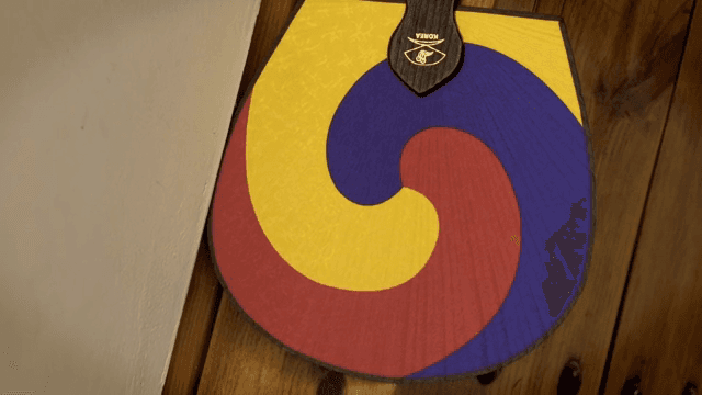 Traditional Korean fan with colorful design