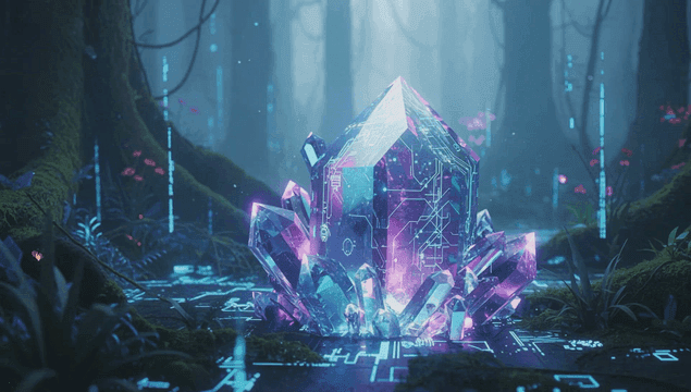 신비로운 숲 속의 빛나는 수정