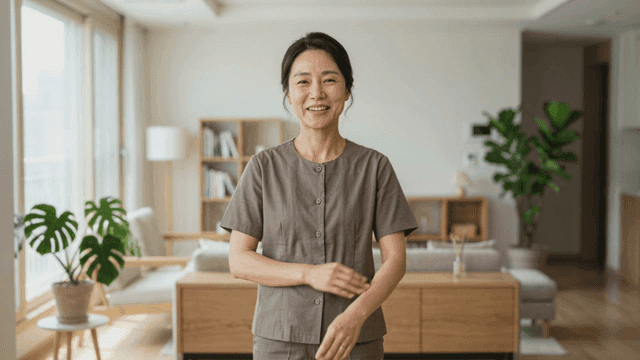 Woman smiling in cozy living room