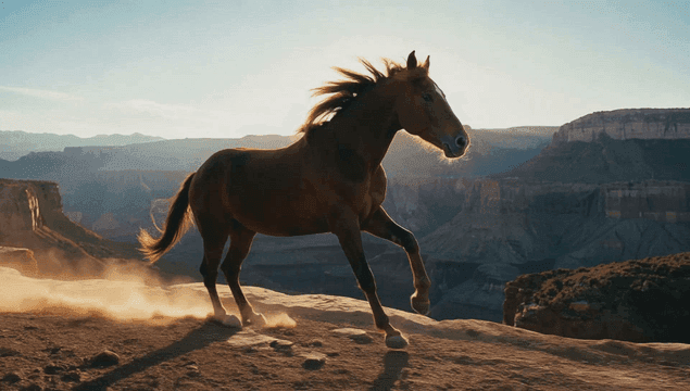 Horse running on a canyon edge