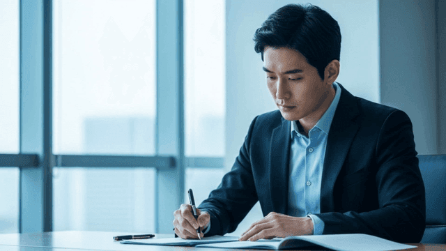 Businessman working at a desk in an office
