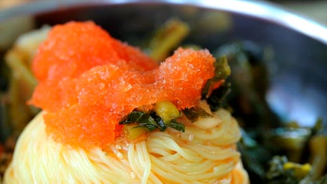 Korean noodles with yeolmu kimchi