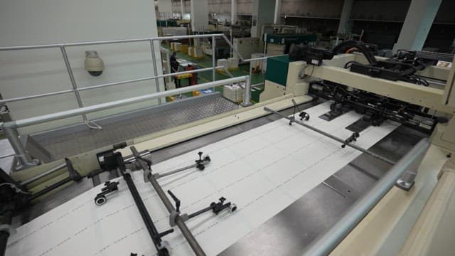 Industrial machine processing papers in a factory indoor