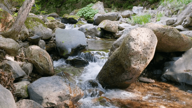 바위 위로 흐르는 고요한 시냇물