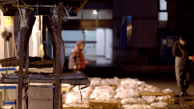 Nighttime fish market with dried fish