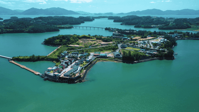 Beautiful island village surrounded by sea