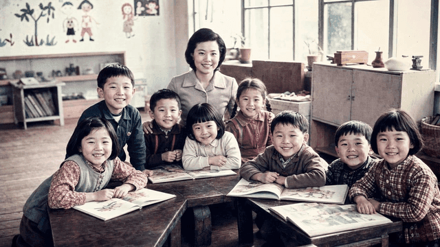 Kindergarten where children smile in 70s