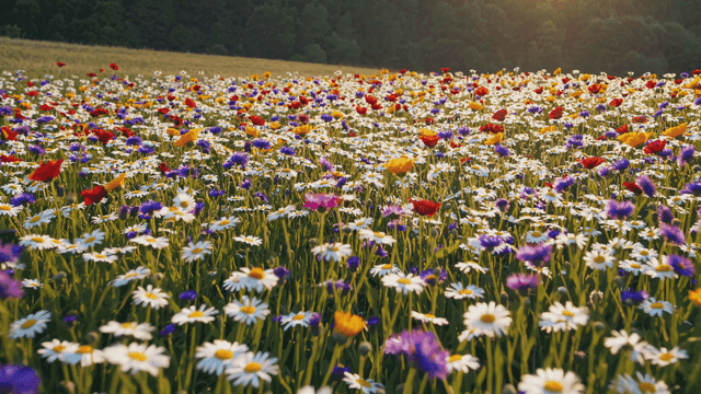 Field of colorful wildflowers under sunlight