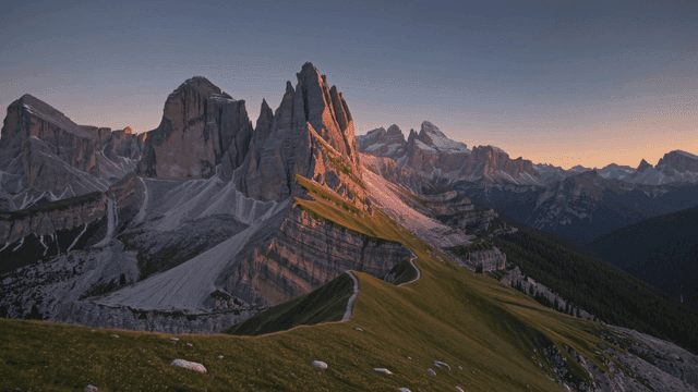 Majestic mountain range in evening