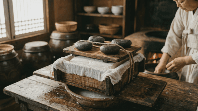 Tofu made in traditional Korean kitchen
