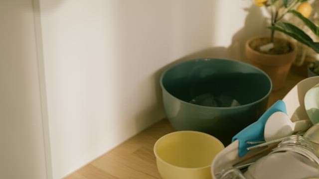 Dishes Arranged in a Warm Sunny Kitchen