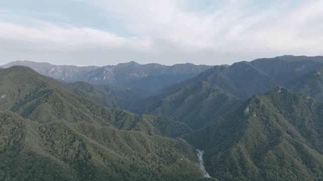Expansive view of lush green mountains