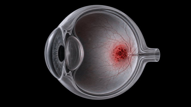 Detailed view of structure of human eye and retinopathy