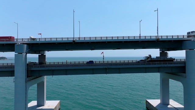 Busy Gwangan Bridge over the sea connecting the coastal city of Busan