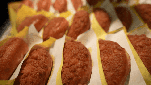 Freshly baked fried soboro in yellow packaging