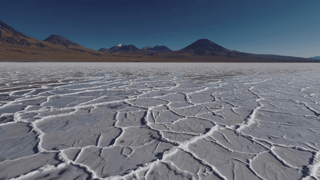 Vast salt flats with distant mountains