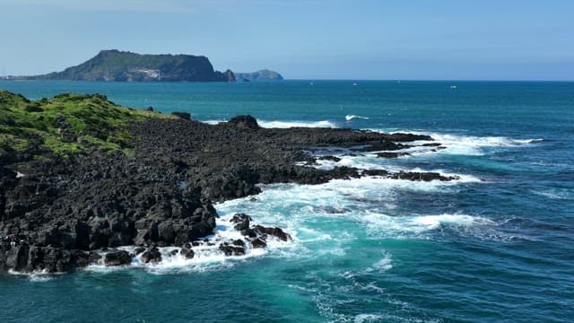 Coastal Landscape with Lush Greenery and Rocks