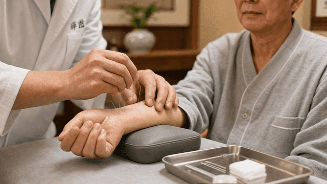 Elderly patients receiving acupuncture treatment